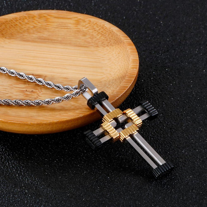 Kalen Ttwo-Color Tone Cross Screw Pendant Stainless Steel Men And Women Exquisite Necklace Jewelry.