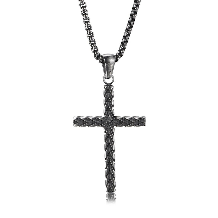 Kalen Charm Stainless Steel Quality Cross Pendant Jesus Punk Men's Necklace Popcorn Chain.