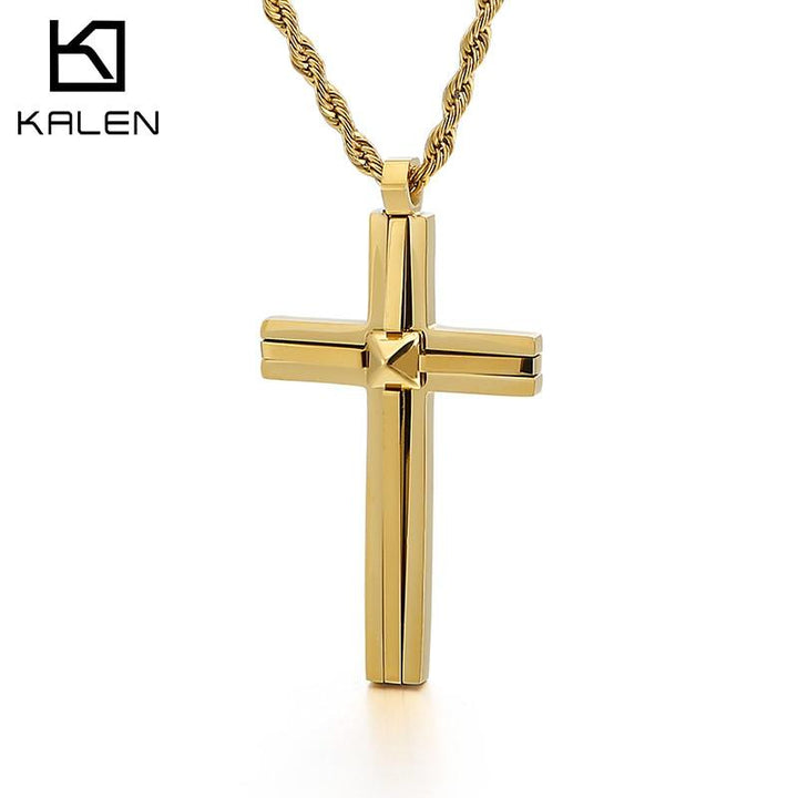 KALEN Christian Cross Pendant Necklace Men Prayer Stainless Steel Crux Chain Choker Christ Prayer Jewelry.