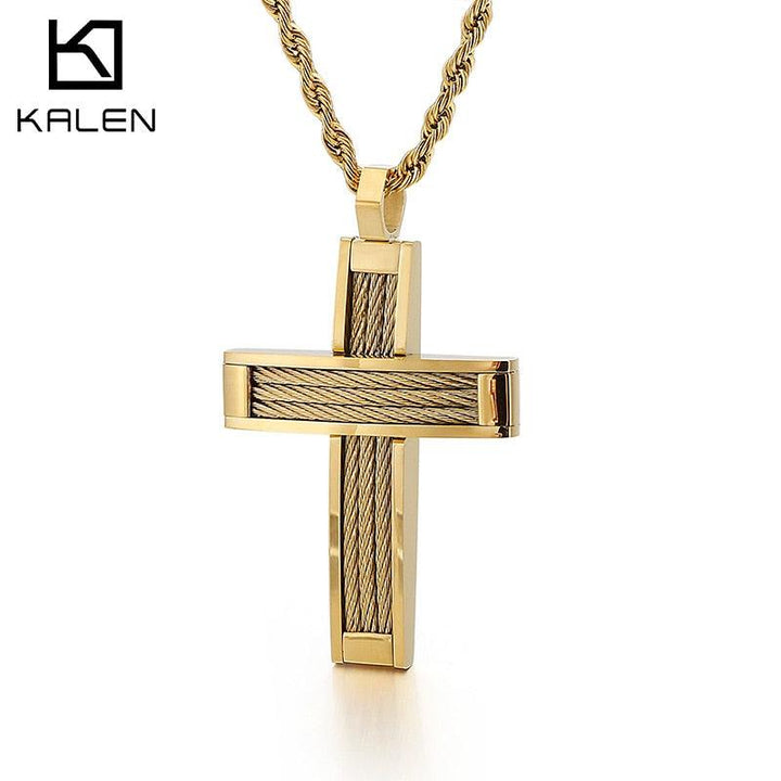 KALEN Fashion Cross Pendant Necklace For Men Prayer Stainless Steel Dubai Crux Chain Choker Christ Jewellry.