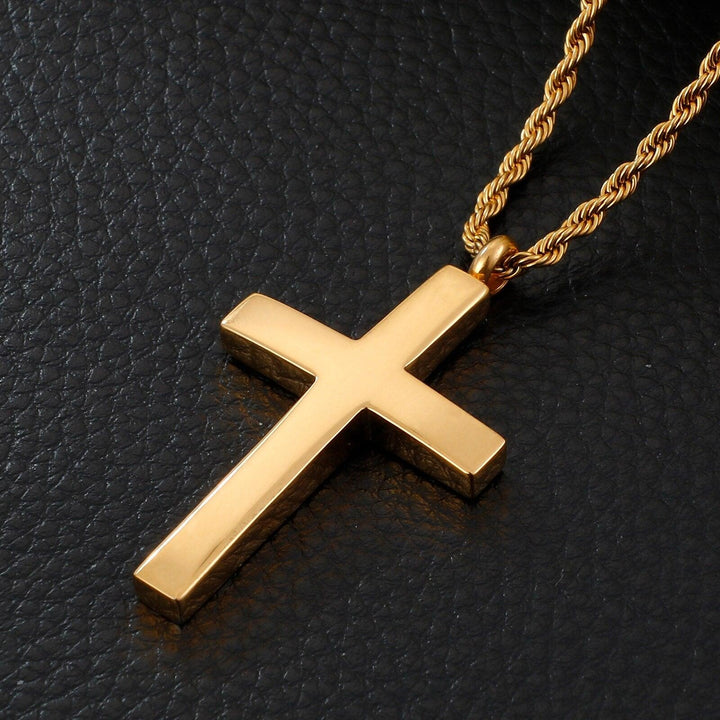 Kalen New Fashion Cross Chain For Men High Polished 50cm Stainless Steel Gold Color Cross Jewelry Necklace Male Cheap Jewelry.