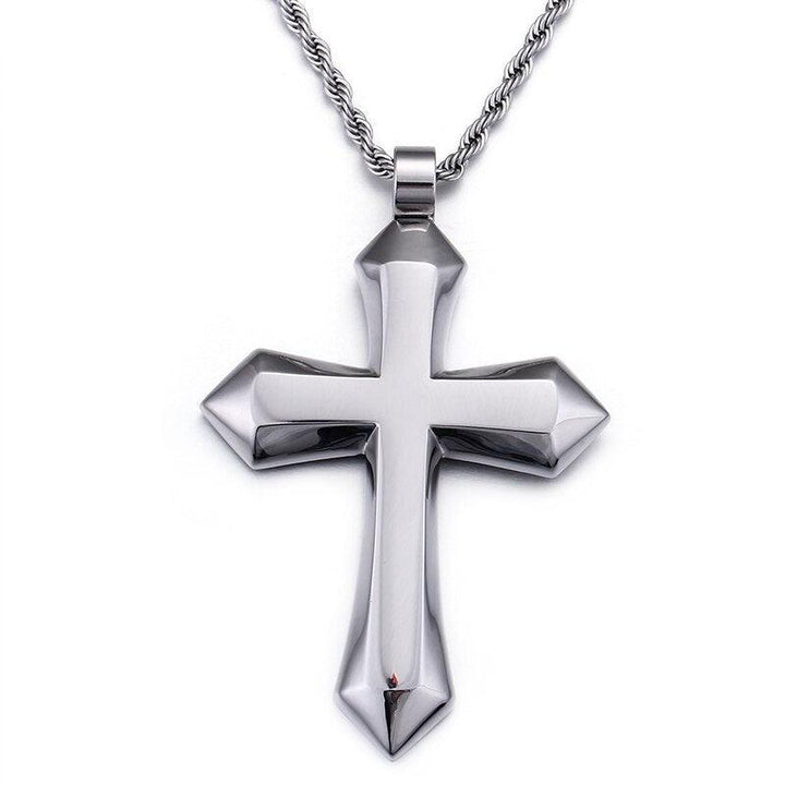 Kalen Heavy Big Shiny Golden Cross Pendant Men's Necklace Stainless Steel Punk Jewelry.