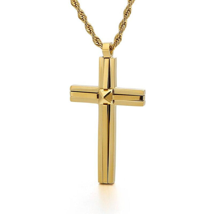 KALEN Christian Cross Pendant Necklace Men Prayer Stainless Steel Crux Chain Choker Christ Prayer Jewelry.