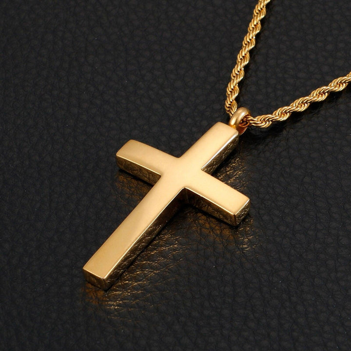 Kalen New Fashion Cross Chain For Men High Polished 50cm Stainless Steel Gold Color Cross Jewelry Necklace Male Cheap Jewelry.