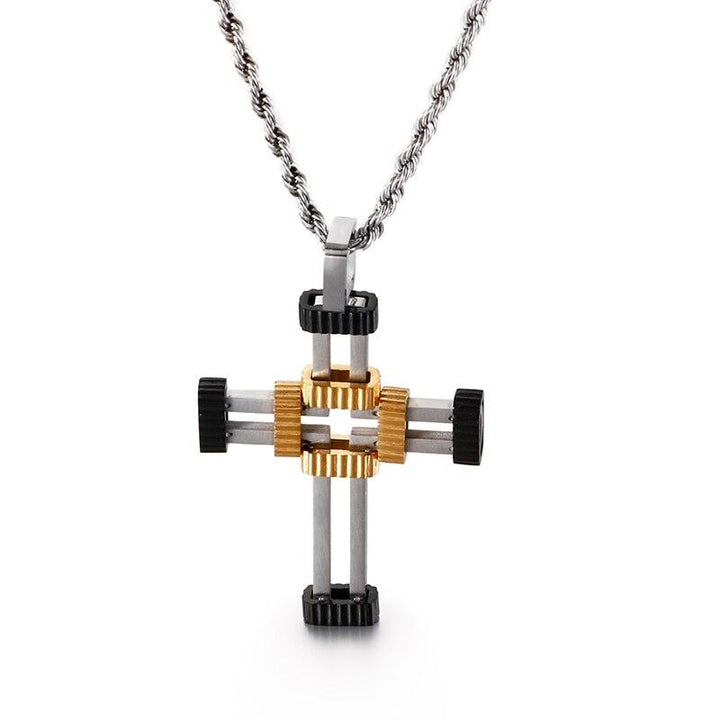 Kalen Ttwo-Color Tone Cross Screw Pendant Stainless Steel Men And Women Exquisite Necklace Jewelry.