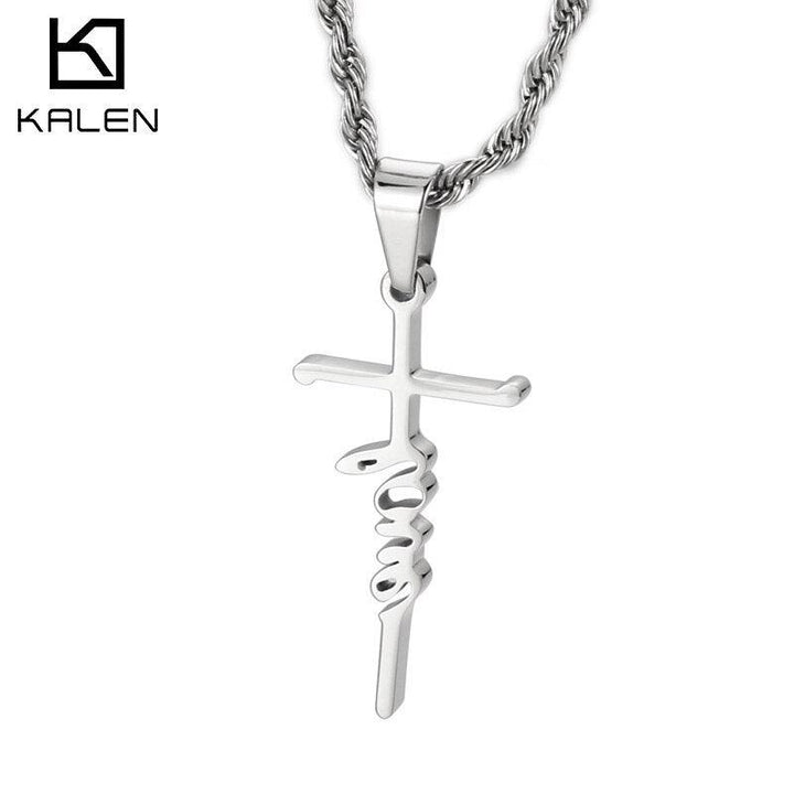 Kalen Love Cross Couple Pendant Gold Steel Color Stainless Steel Hollow Necklace Trend Jewelry.