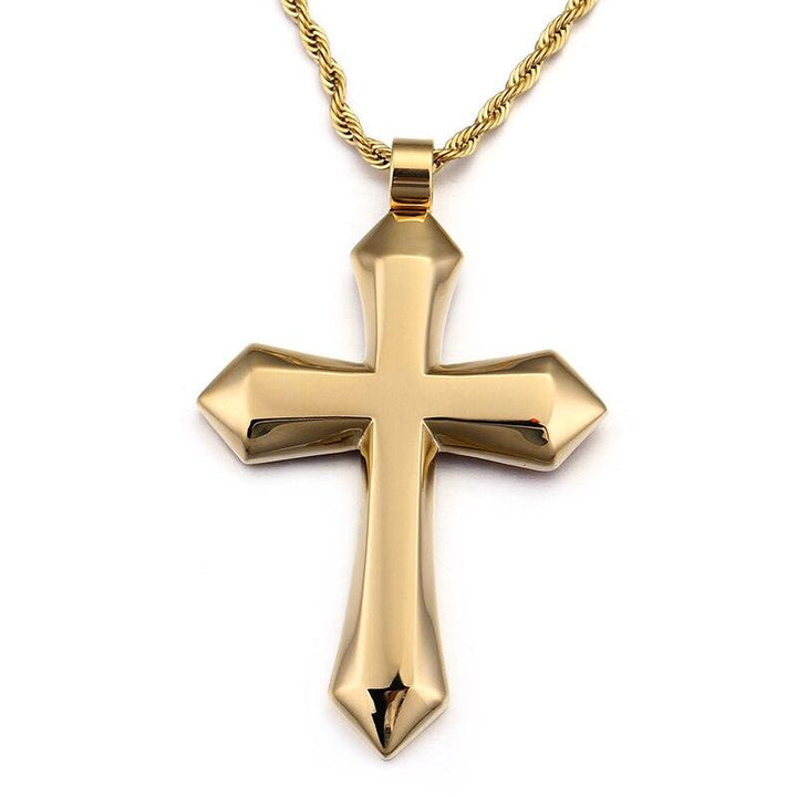 Kalen Heavy Big Shiny Golden Cross Pendant Men's Necklace Stainless Steel Punk Jewelry.