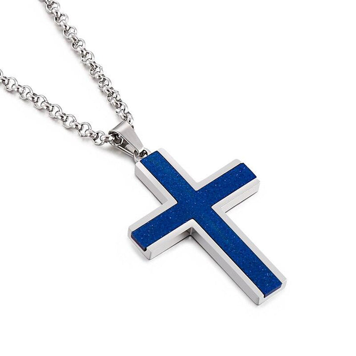 Kalen Hip Hop Cross Pendant Shiny Men&amp;#39;s Stainless Steel Necklace Blessing Jewelry Gift.