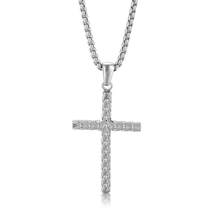 Kalen Charm Stainless Steel Quality Cross Pendant Jesus Punk Men's Necklace Popcorn Chain.