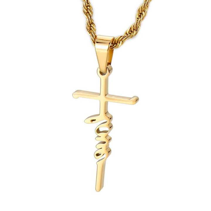 Kalen Love Cross Couple Pendant Gold Steel Color Stainless Steel Hollow Necklace Trend Jewelry.