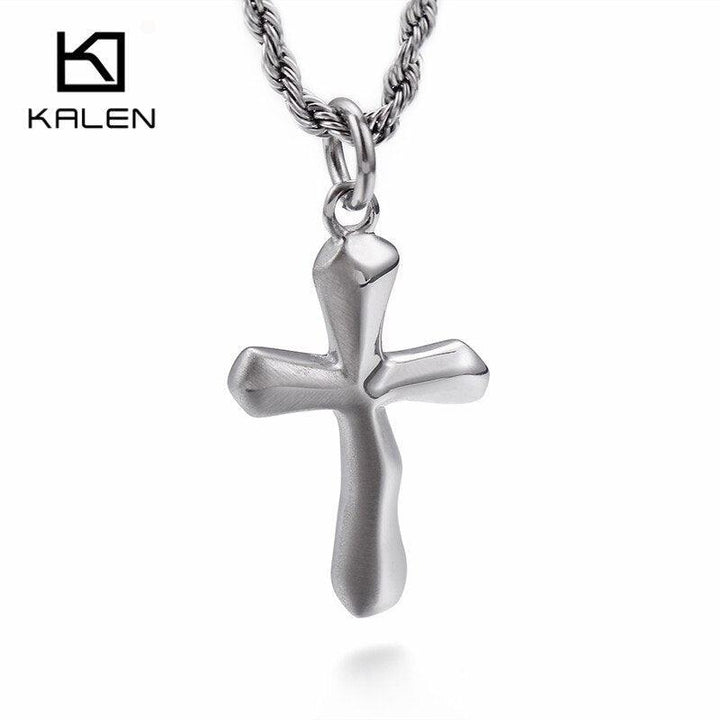 Kalen New Fashion Cross Chain For Men High Polished 50cm Stainless Steel Gold Color Cross Jewelry Necklace Male Cheap Jewelry.