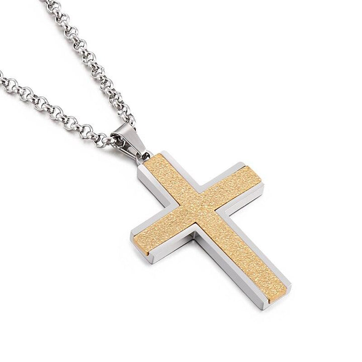 Kalen Hip Hop Cross Pendant Shiny Men&amp;#39;s Stainless Steel Necklace Blessing Jewelry Gift.