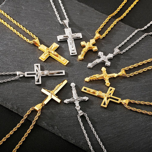 Kalen Hip Hop Cross Redemption Pendant Stainless Steel Men's Charm Necklace Jewelry.