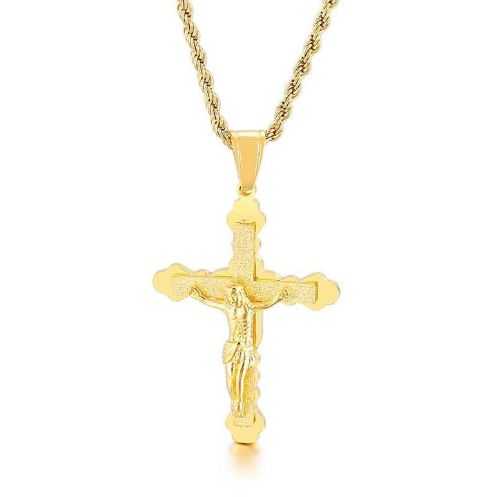 Kalen Hip Hop Cross Redemption Pendant Stainless Steel Men's Charm Necklace Jewelry.