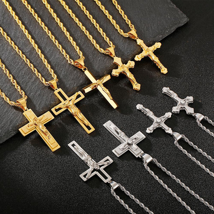 Kalen Hip Hop Cross Redemption Pendant Stainless Steel Men's Charm Necklace Jewelry.