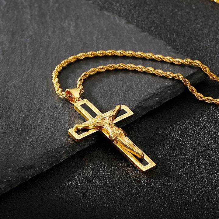 Kalen Hip Hop Cross Redemption Pendant Stainless Steel Men's Charm Necklace Jewelry.