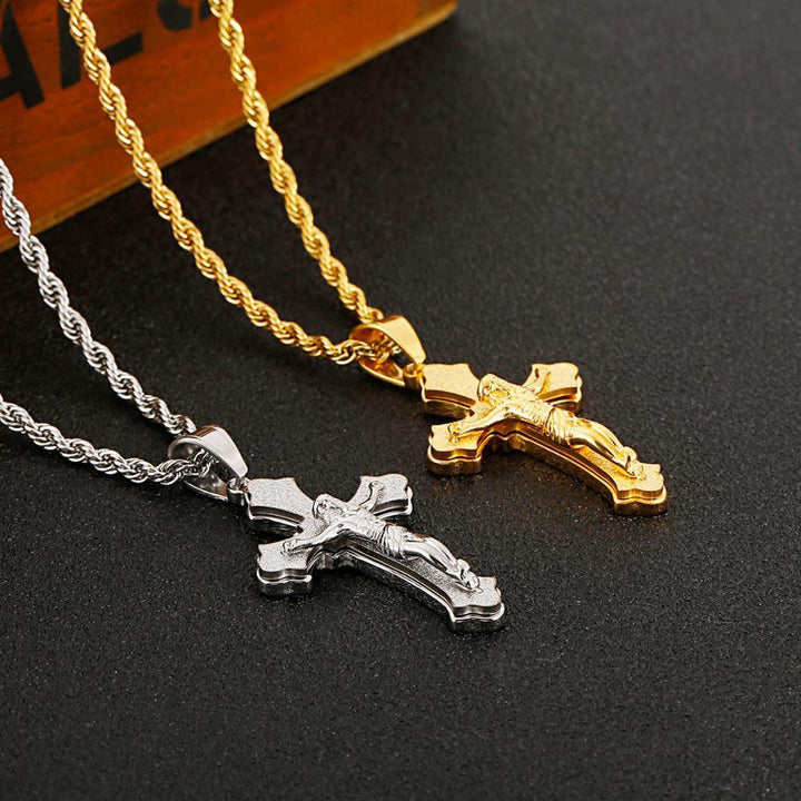 Kalen Hip Hop Cross Redemption Pendant Stainless Steel Men's Charm Necklace Jewelry.