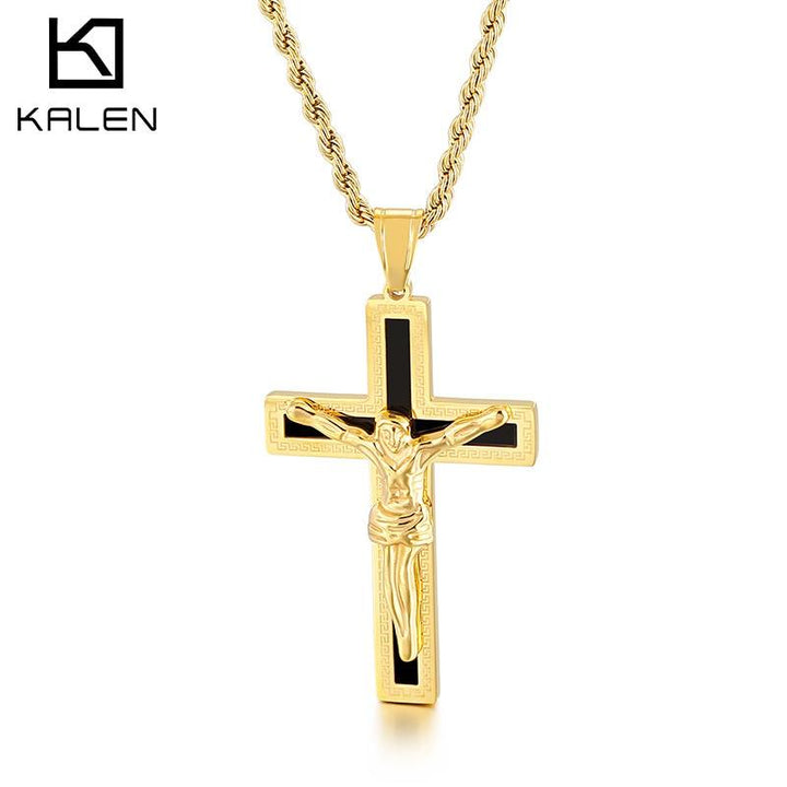 Kalen Hip Hop Cross Redemption Pendant Stainless Steel Men's Charm Necklace Jewelry.