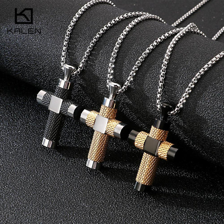 KALEN Fashion Stainless Steel Big Cross Pendant Necklace 3 Color Crucifix 65CM Long Chain Necklace Prayer Jewelry Accessories.