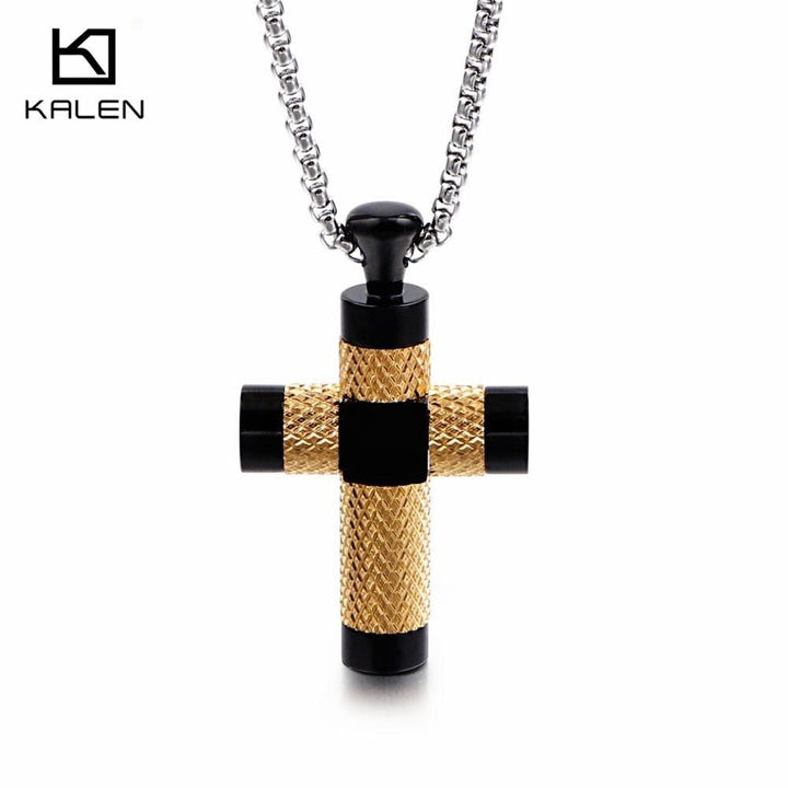 KALEN Fashion Stainless Steel Big Cross Pendant Necklace 3 Color Crucifix 65CM Long Chain Necklace Prayer Jewelry Accessories.