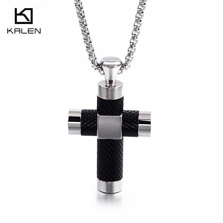 KALEN Fashion Stainless Steel Big Cross Pendant Necklace 3 Color Crucifix 65CM Long Chain Necklace Prayer Jewelry Accessories.