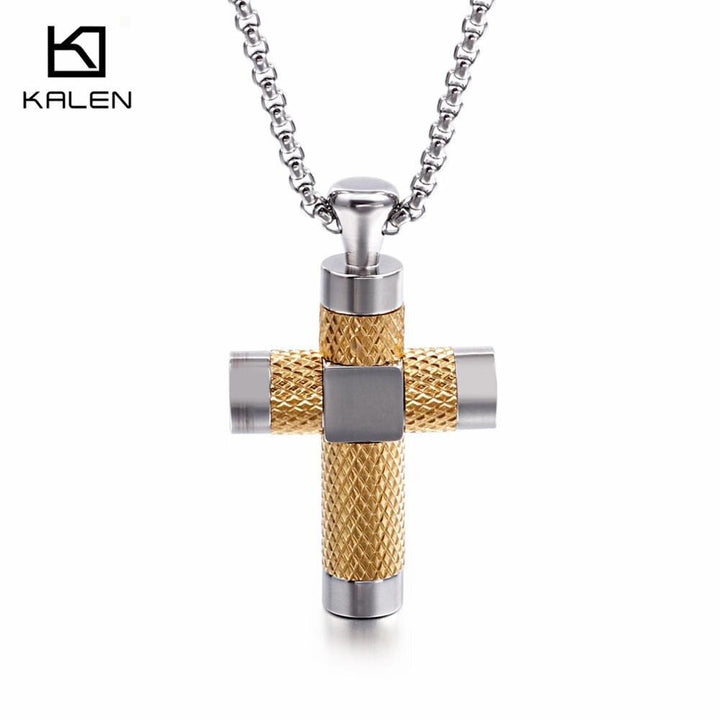 KALEN Fashion Stainless Steel Big Cross Pendant Necklace 3 Color Crucifix 65CM Long Chain Necklace Prayer Jewelry Accessories.