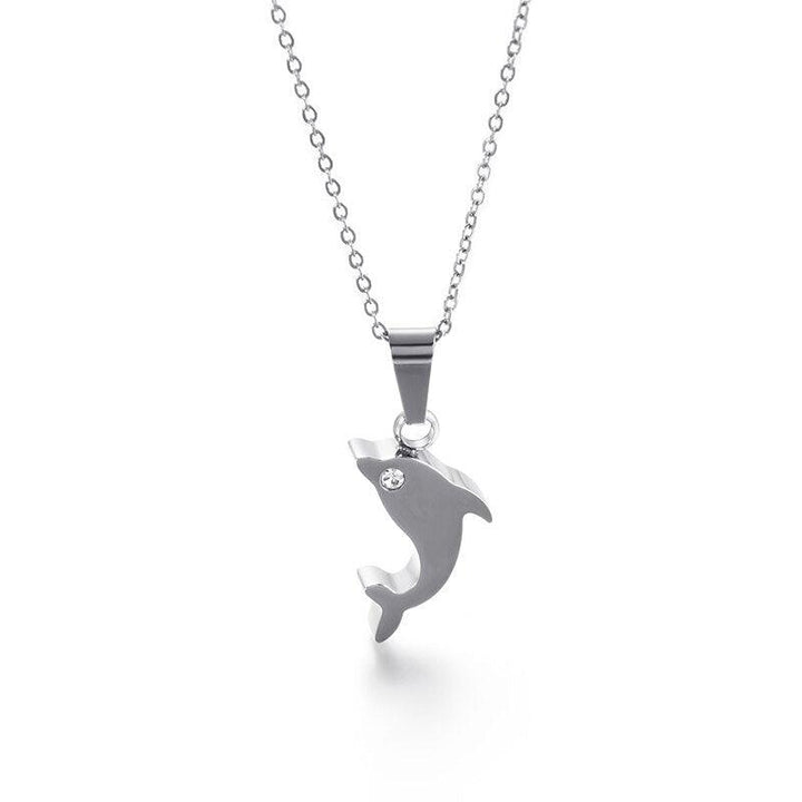 Kalen Cute Cartoon Animal Mini Dolphin Pendant Necklace For Women Tri-color Stainless Steel Zircon Chain Choker Femme Jewelry.