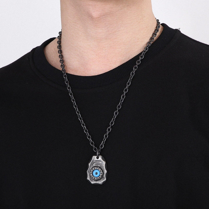 KALEN Vintage Devil Demon Eye Pendant Necklace With 6mm Link Chain Men Stainless Steel Jewelry.