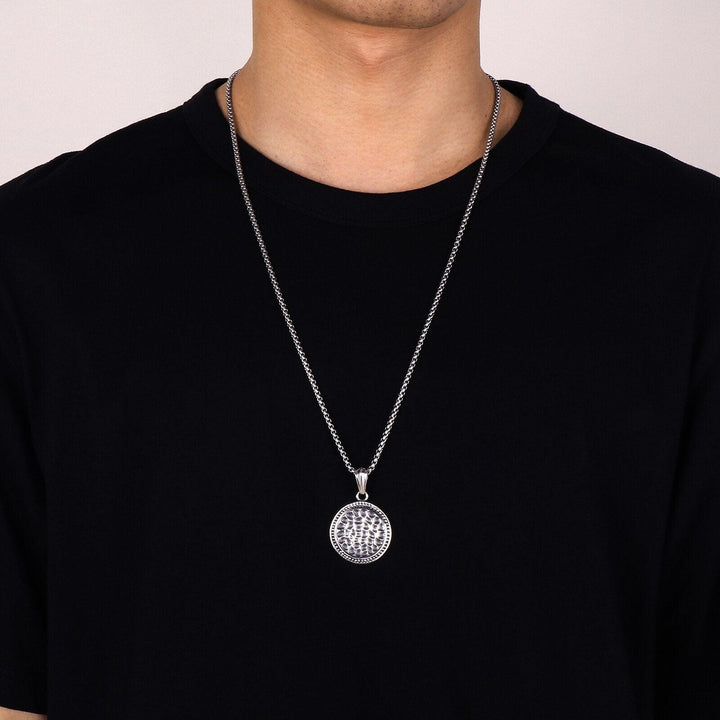 KALEN Fashionable Distressed Moon Recessed Men's Stainless Steel Necklace Pendant Single Pendant.