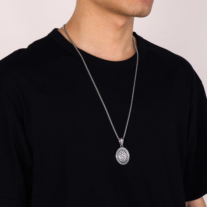 KALEN Fashionable Distressed Moon Recessed Men's Stainless Steel Necklace Pendant Single Pendant.