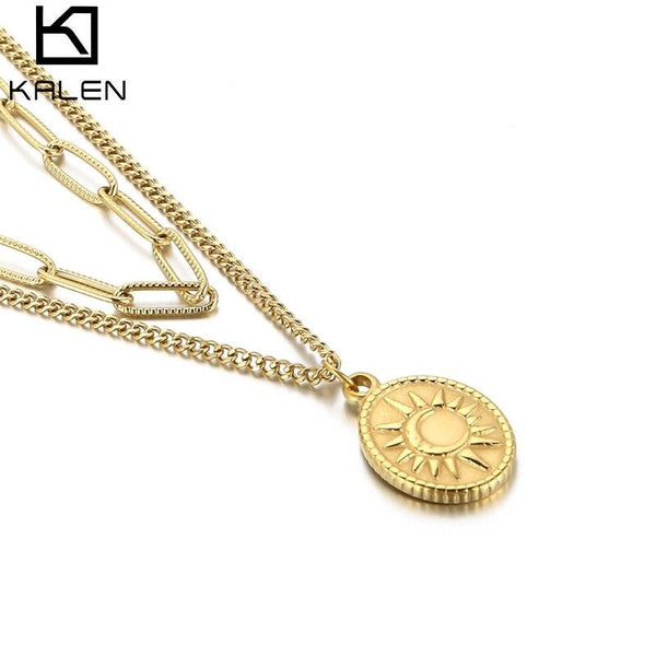 KALEN New Arrivals Gorgeous Gold Color Plating Sun Paving Pendant Special Enclosure Necklace For Women Girl Party Jewelry.