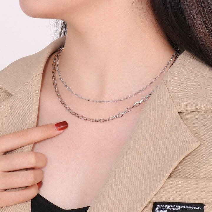 KALEN Fashion New Creative Double-Layer Bead Chain Stainless Steel Necklace For Women Simple Punk Gold Color Jewelry Party Gifts.