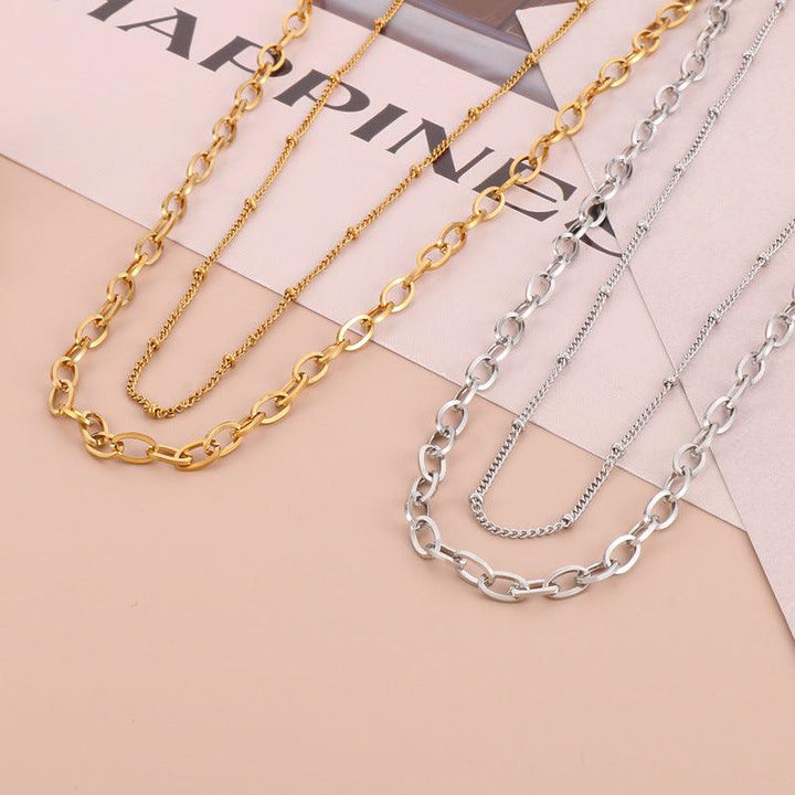 Double Layer 1.5mm O-Chain and 4mm Paperclip Chain Necklace For Women - kalen