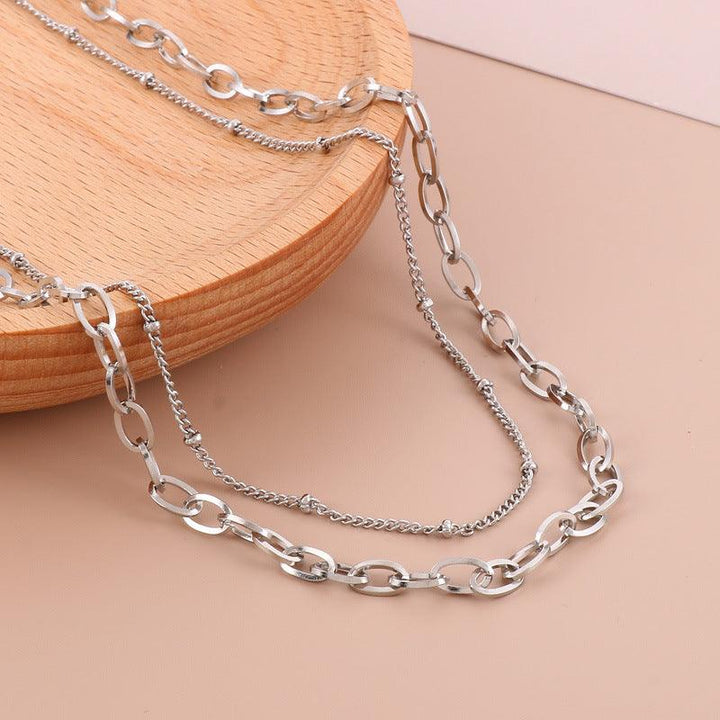 Double Layer 1.5mm O-Chain and 4mm Paperclip Chain Necklace For Women - kalen