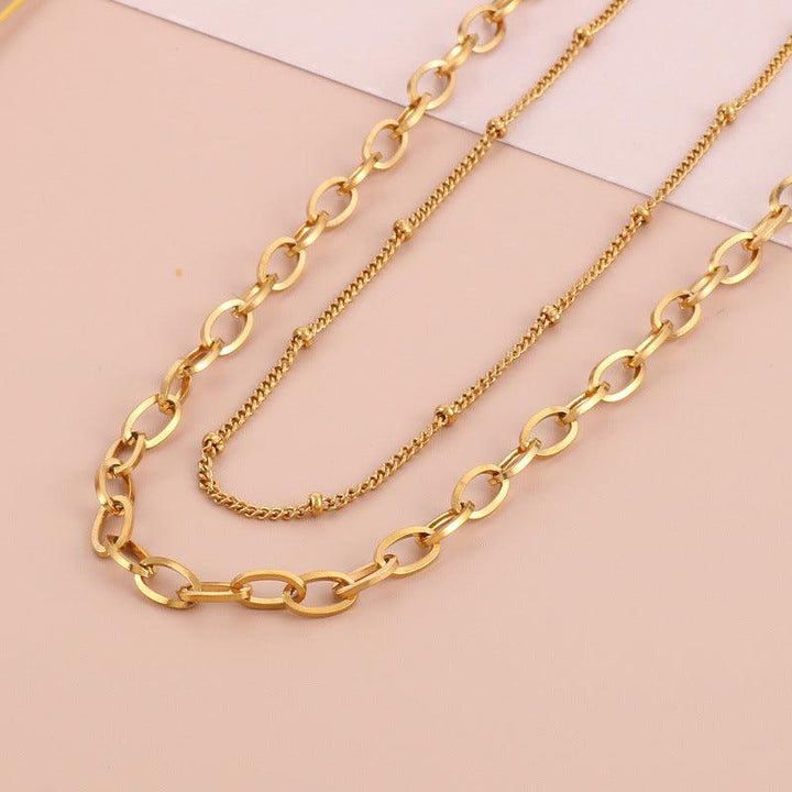 Double Layer 1.5mm O-Chain and 4mm Paperclip Chain Necklace For Women - kalen