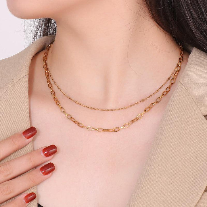 Double Layer 1.5mm O-Chain and 4mm Paperclip Chain Necklace For Women - kalen