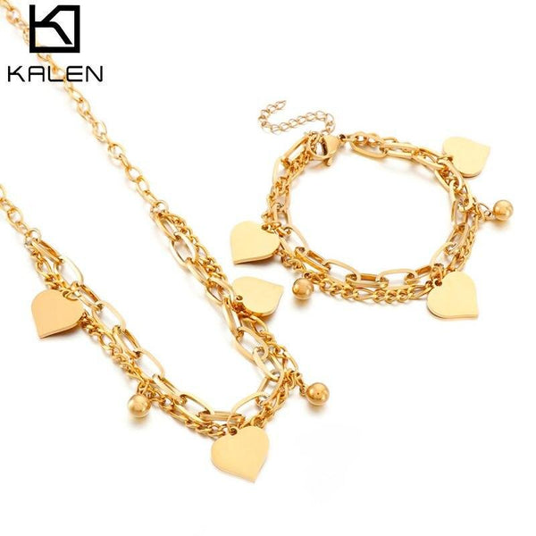 Kalen Bohemian Multi Layers Jewelry Set Colorful Beads Heart Charm Ethnic Chain Jewelry Statement Necklace Bracelet Set.