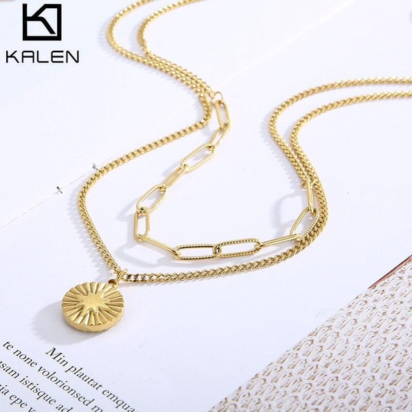 KALEN Stainless Steel Fashion Fine Jewelry Hip Hop Street The Brightes Star Charms Chain Choker Necklaces Pendants For Women.