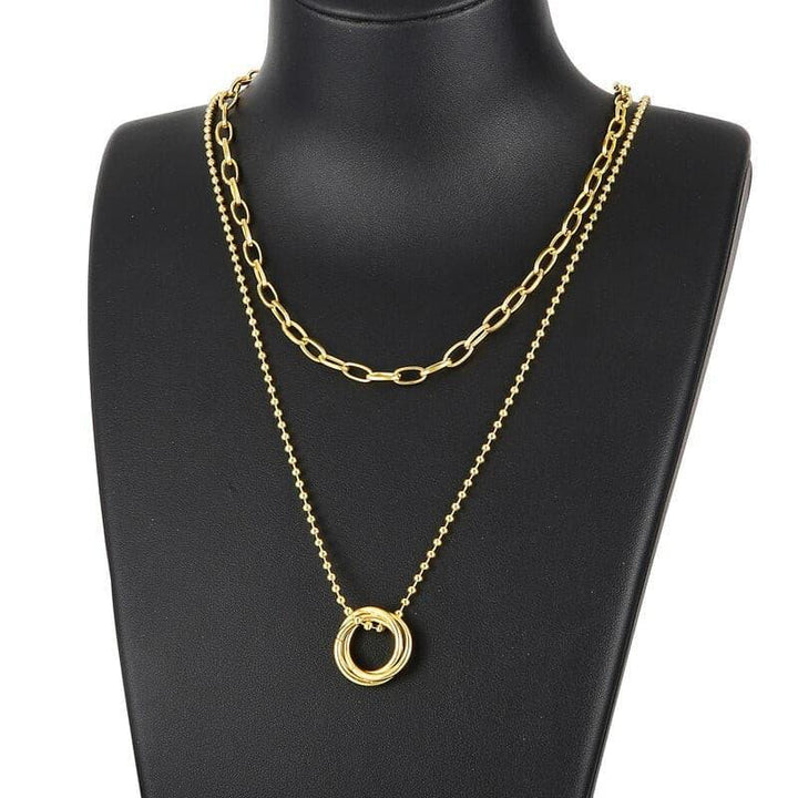 Kalen For Women Double Round Geometric Pendant Necklace Stainless Steel Gold and Silver Color Jewelry Gift.