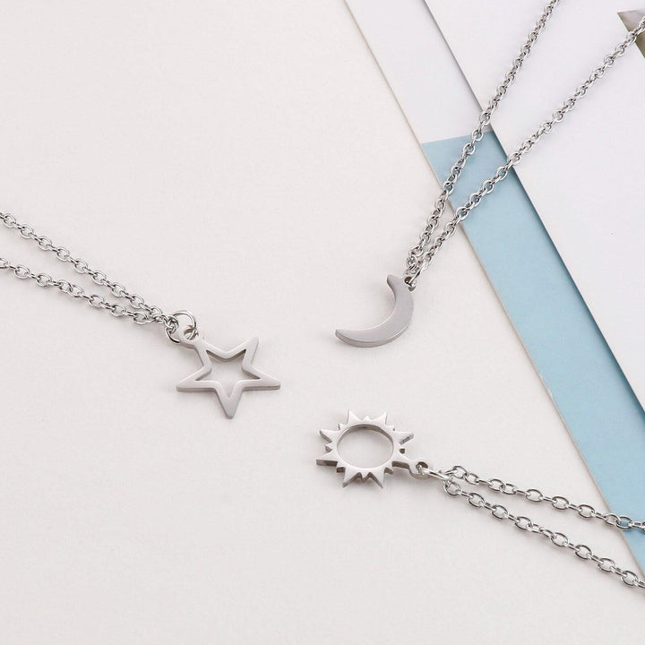 KALEN Stainless Steel Simple Stars Double Layer Choker Shiny Moon Pendants Necklaces For Women Gift Fine Jewelry.