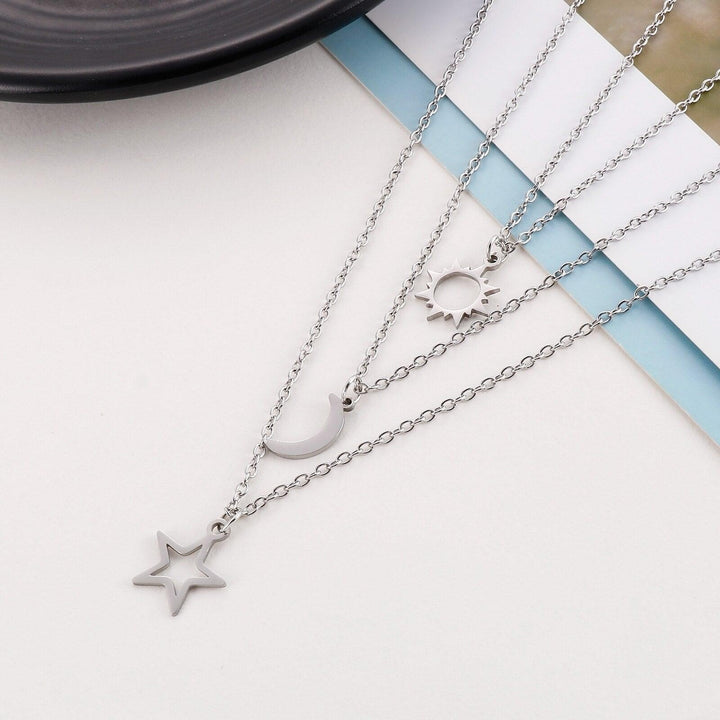 KALEN Stainless Steel Simple Stars Double Layer Choker Shiny Moon Pendants Necklaces For Women Gift Fine Jewelry.