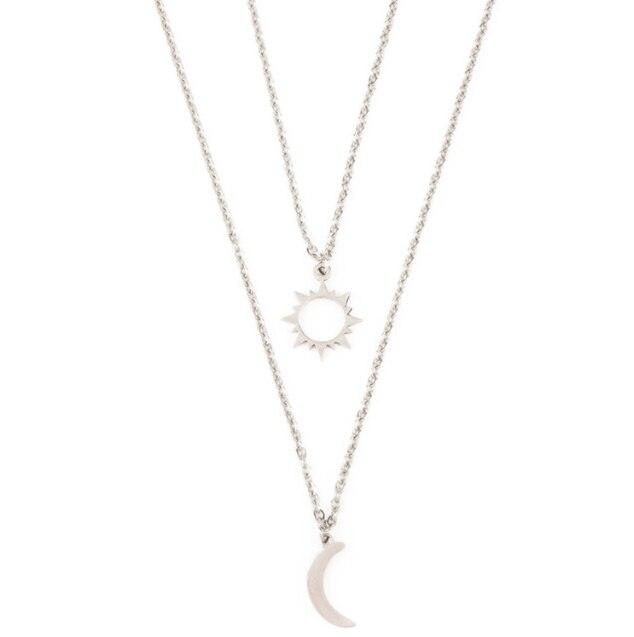 KALEN Stainless Steel Simple Stars Double Layer Choker Shiny Moon Pendants Necklaces For Women Gift Fine Jewelry.