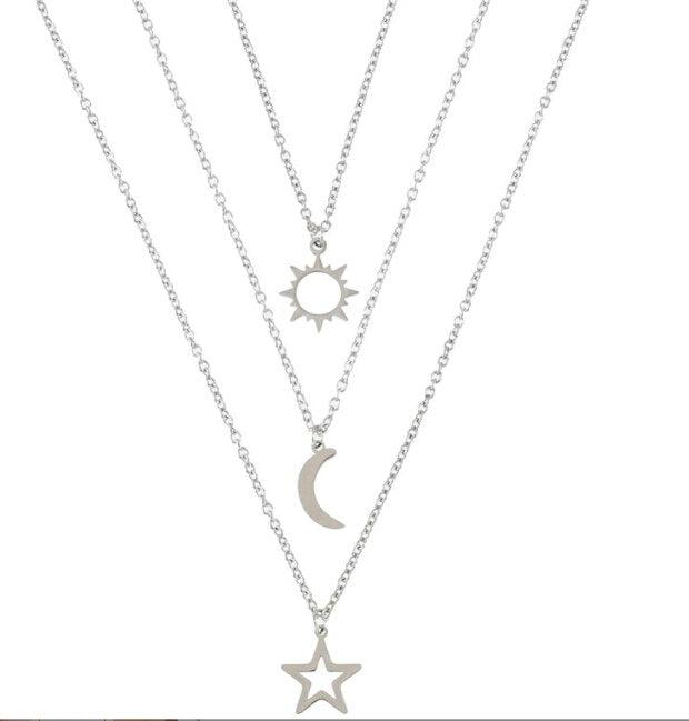 KALEN Stainless Steel Simple Stars Double Layer Choker Shiny Moon Pendants Necklaces For Women Gift Fine Jewelry.