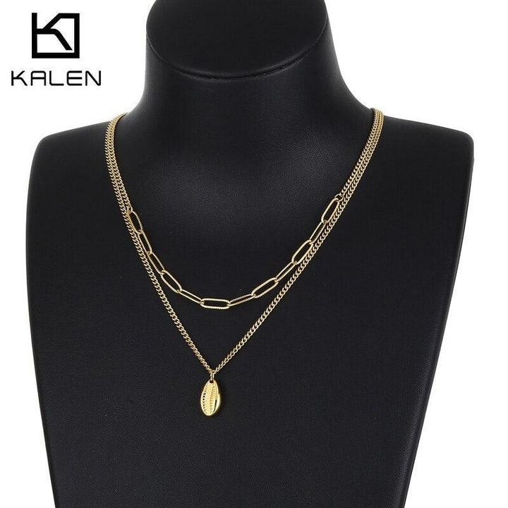 KALEN Vintage Bohemia Gold Coin Layered Chain Necklace For Women Shell Long Choker Collar Pendant butterfly Necklace.