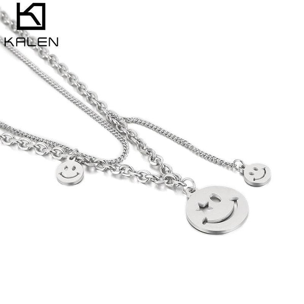 KALEN Smiley Face Necklace Women Chain Figure High Quality Pendant Necklaces Girl Jewelry Silver Black Stainless Steel Collares.