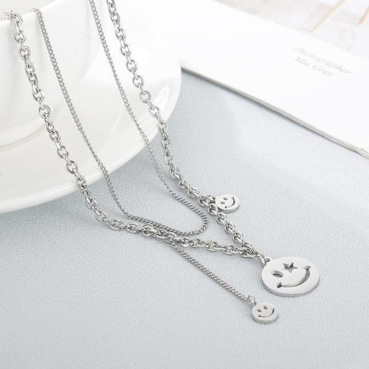 KALEN Smiley Face Necklace Women Chain Figure High Quality Pendant Necklaces Girl Jewelry Silver Black Stainless Steel Collares.