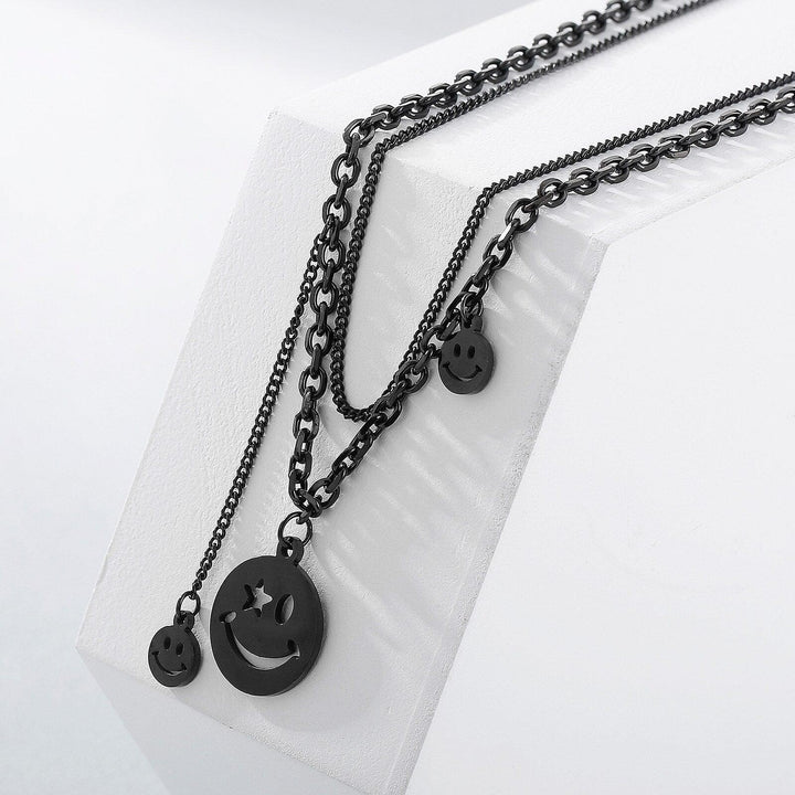 KALEN Smiley Face Necklace Women Chain Figure High Quality Pendant Necklaces Girl Jewelry Silver Black Stainless Steel Collares.