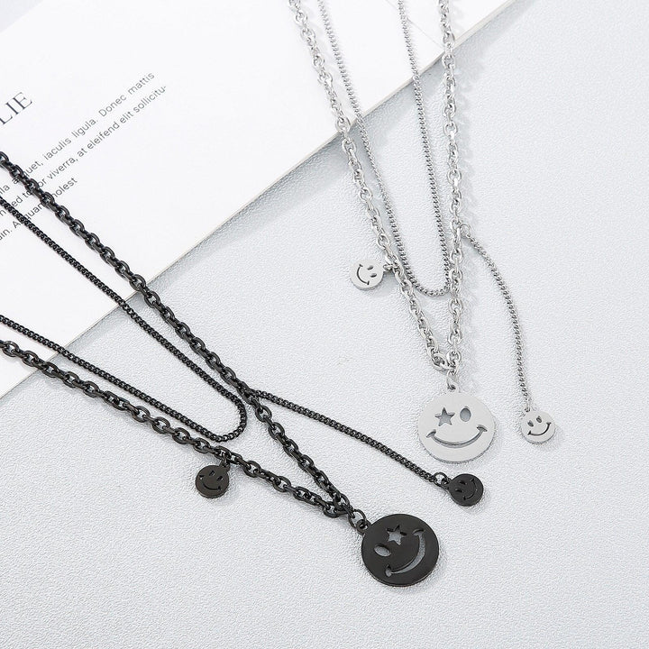 KALEN Smiley Face Necklace Women Chain Figure High Quality Pendant Necklaces Girl Jewelry Silver Black Stainless Steel Collares.