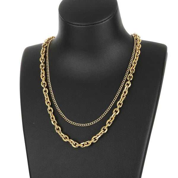 Double-Layer Curb Chain and O-Chain Diamond Cut Loop Chain Necklace With OT Clap For Women - kalen