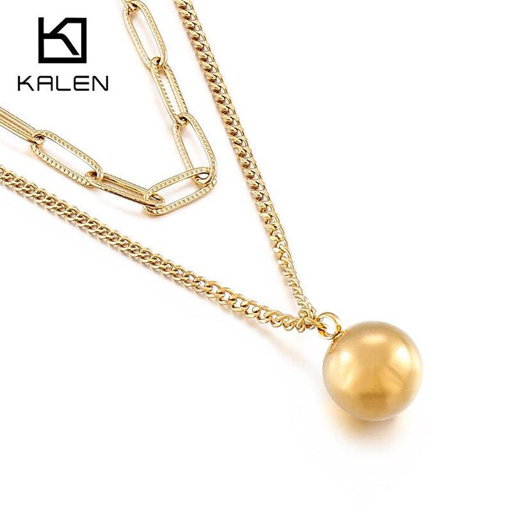 KALEN Vintage Beads Thick Chain lobster Buckle Necklace Bohemian Punk Metal Round Beads Choker Necklace Women Punk Jewelry.